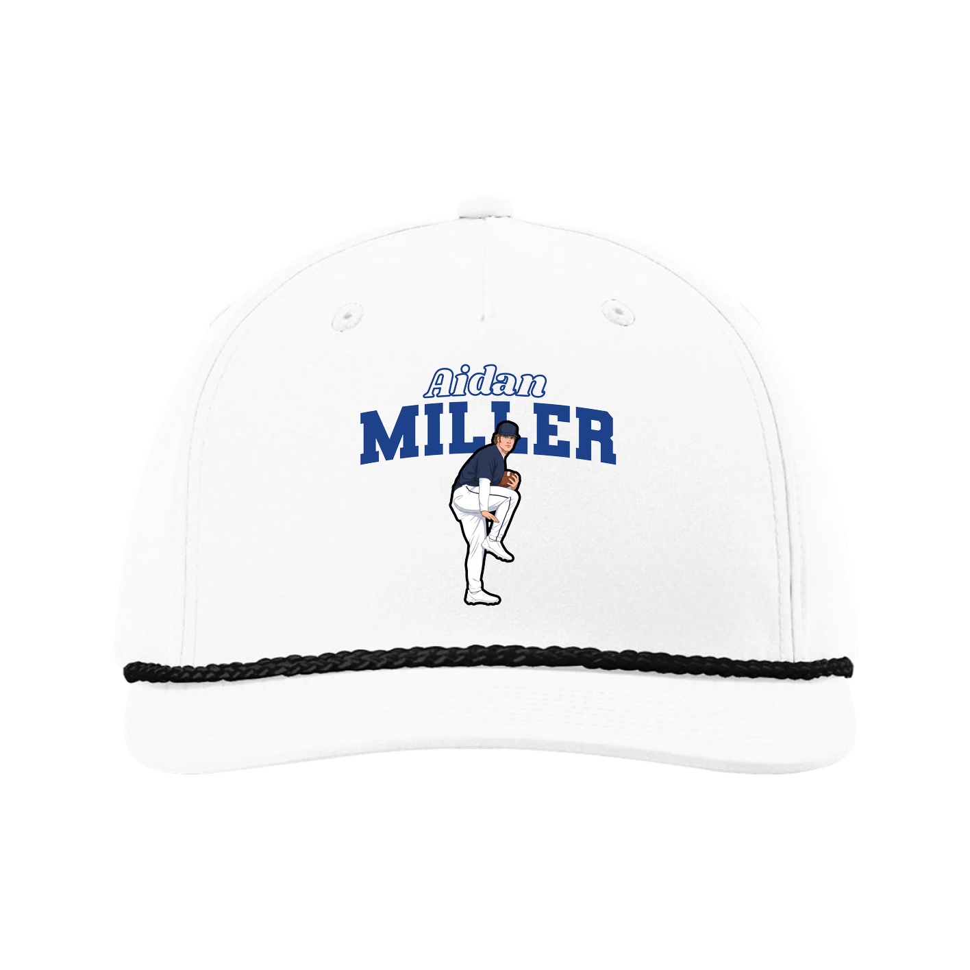 Five-Panel Classic Rope Cap — Name Arch in White