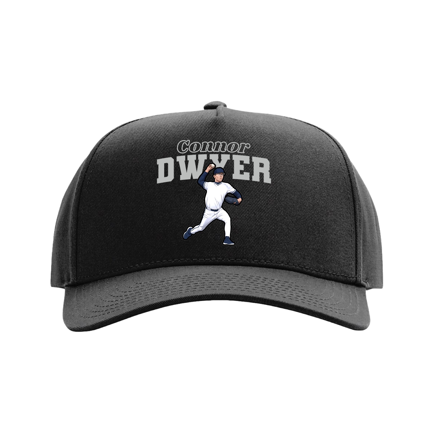 Full Fabric Five-Panel Champ Cap — Name Arch in Black