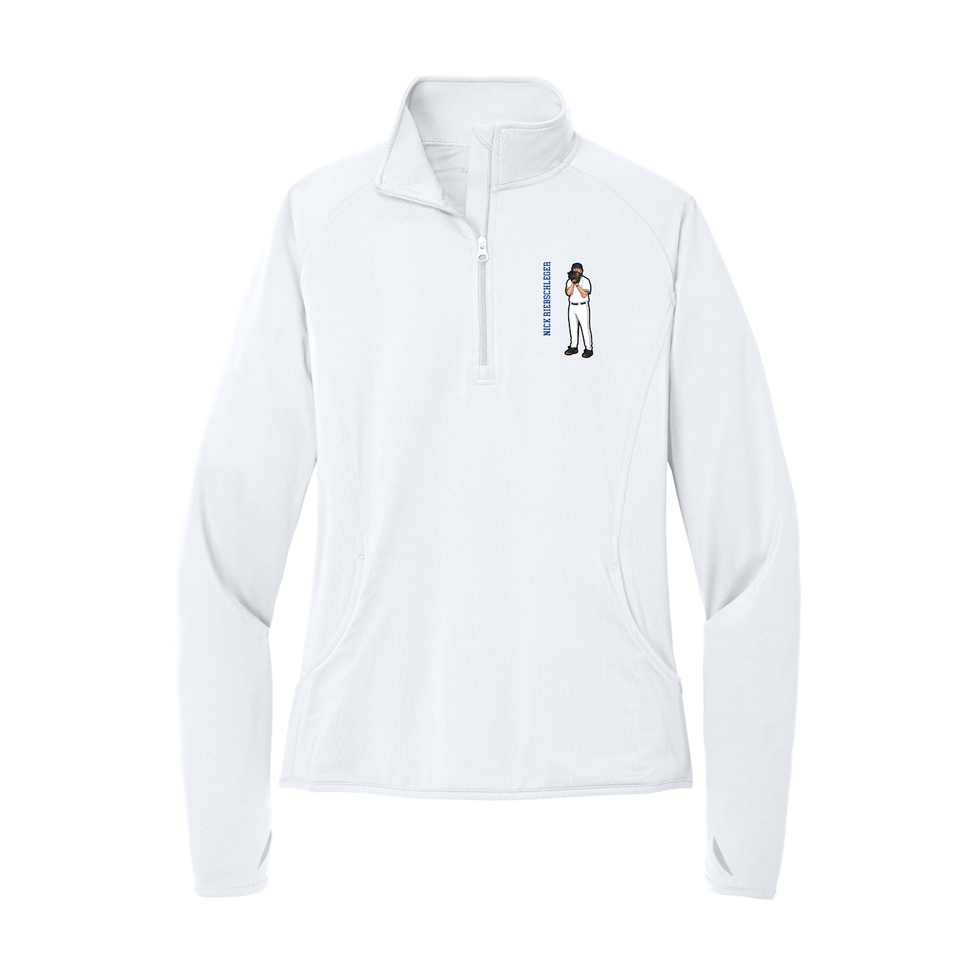 Women's Q-Zip Pullover — Name Vertical in White