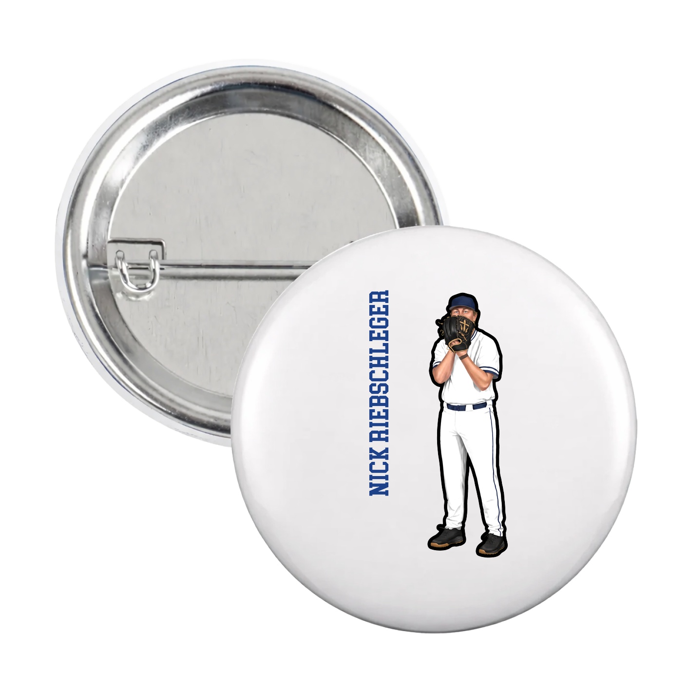 Game Day Button — Name Vertical in White