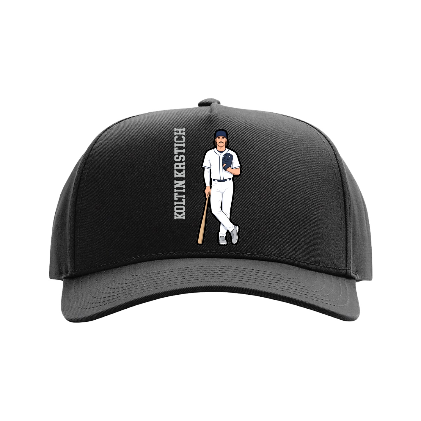 Full Fabric Five-Panel Champ Cap — Name Vertical in Black