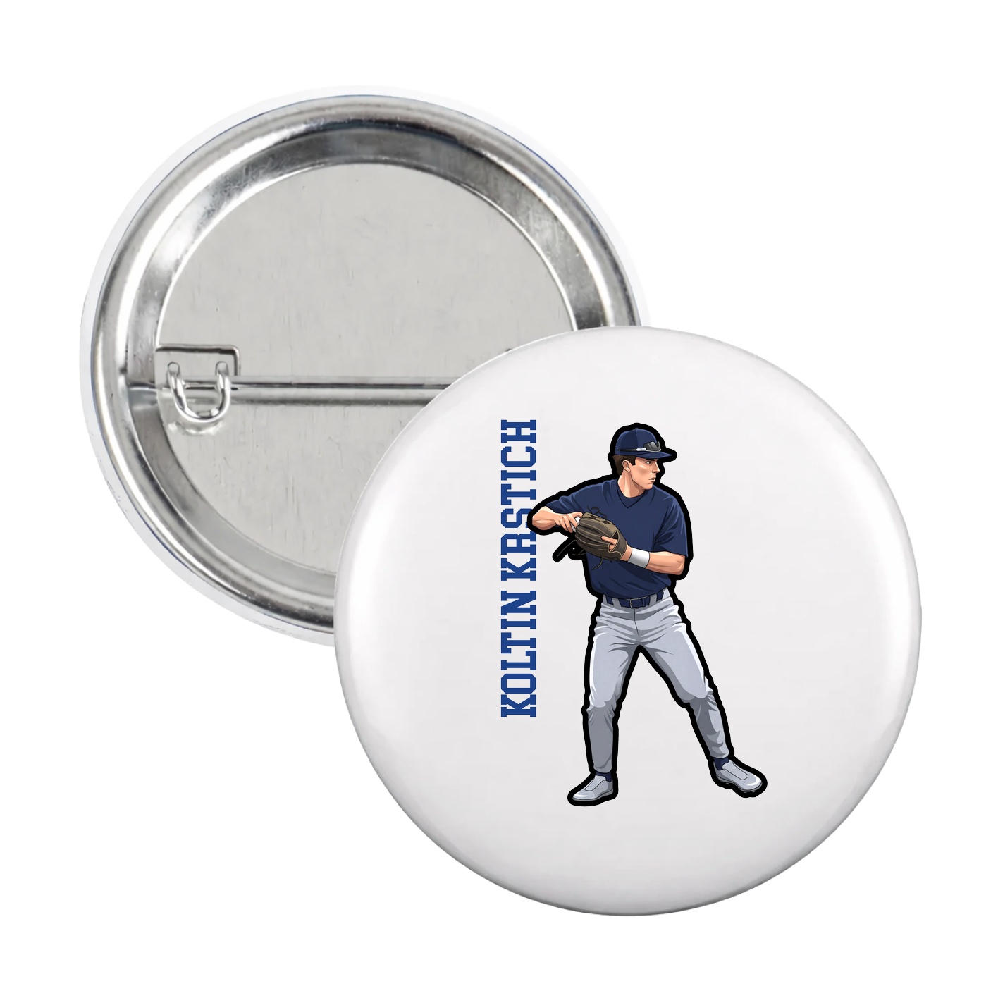 Game Day Button — Name Vertical in White