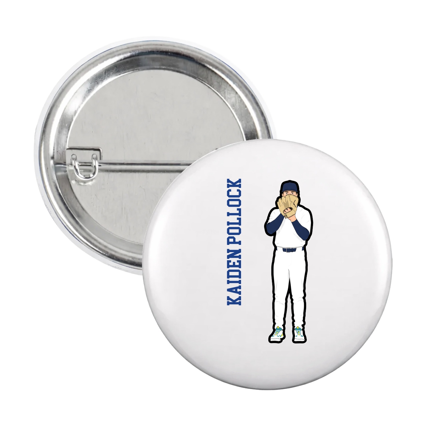 Game Day Button — Name Vertical in White