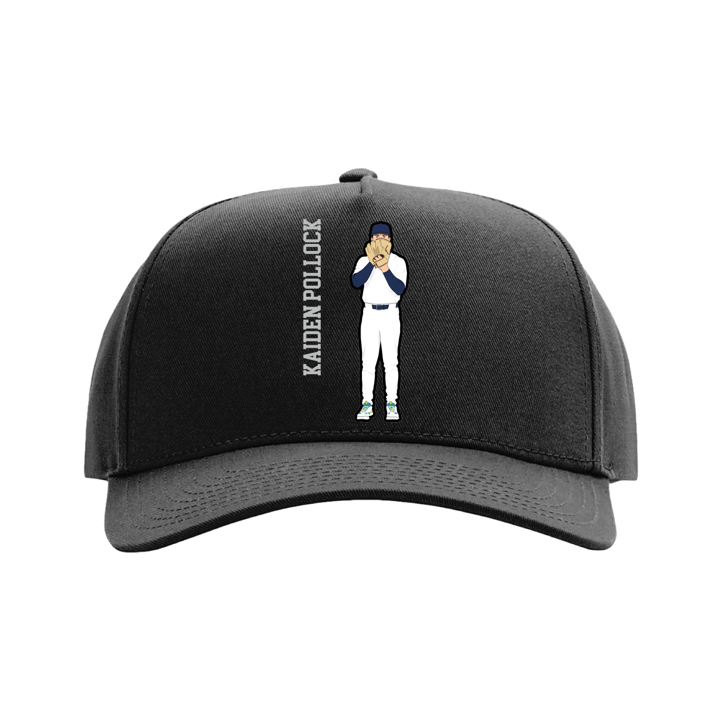 Full Fabric Five-Panel Champ Cap — Name Vertical in Black