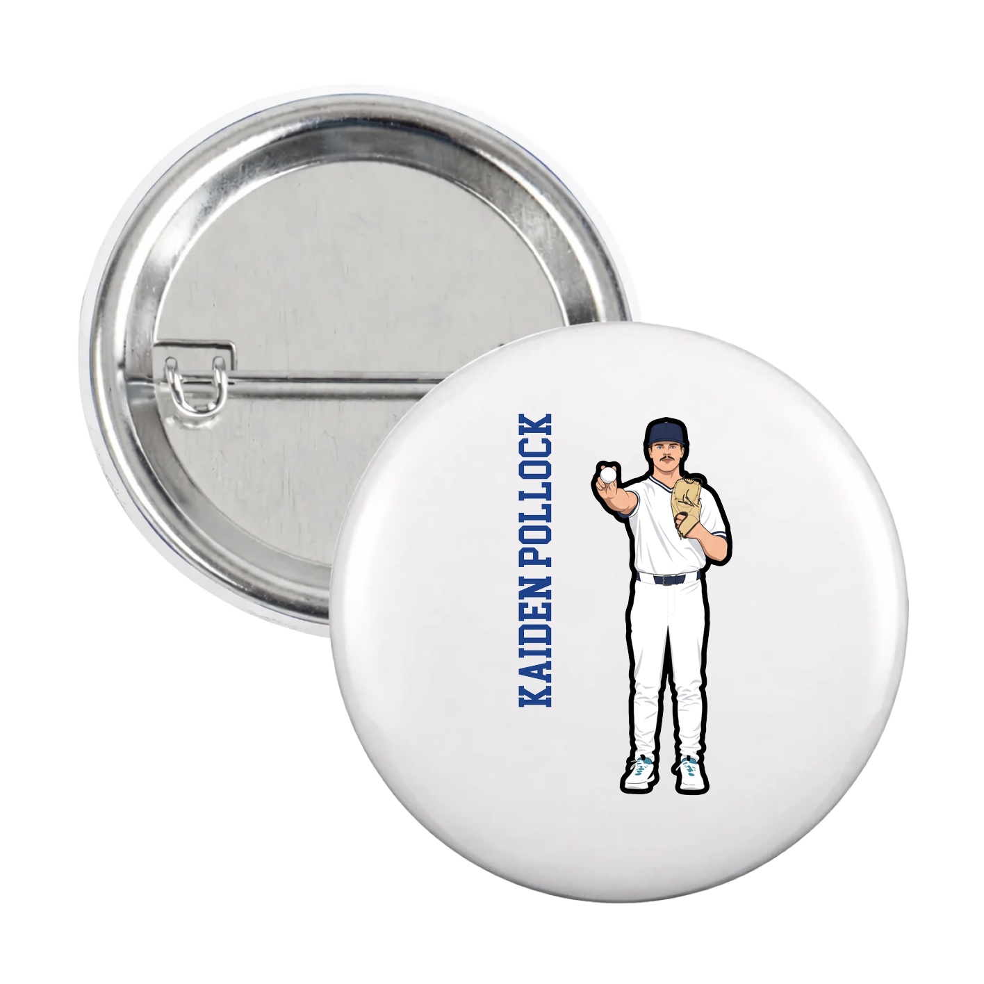 Game Day Button — Name Vertical in White