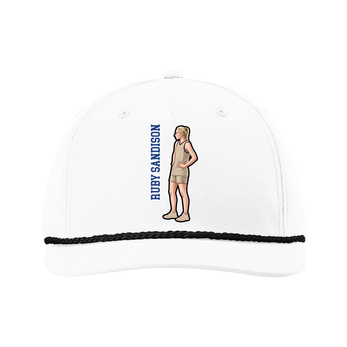 Five-Panel Classic Rope Cap — Name Vertical in White