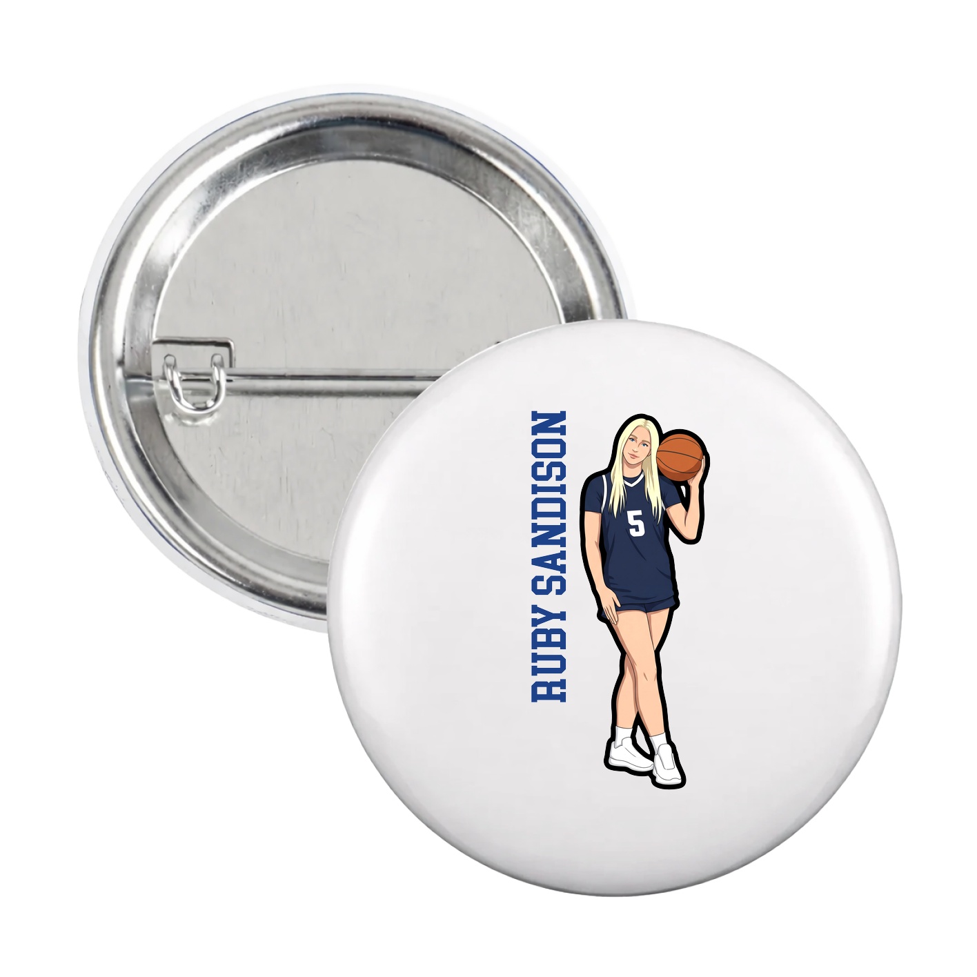 Game Day Button — Name Vertical in White