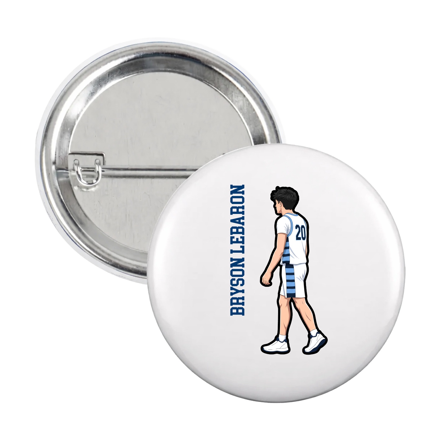 Game Day Button — Name Vertical in White