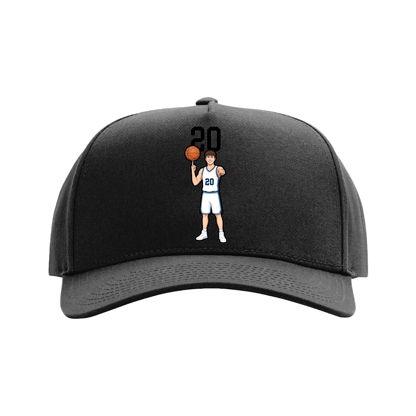 Full Fabric Five-Panel Champ Cap — Number Top in Black