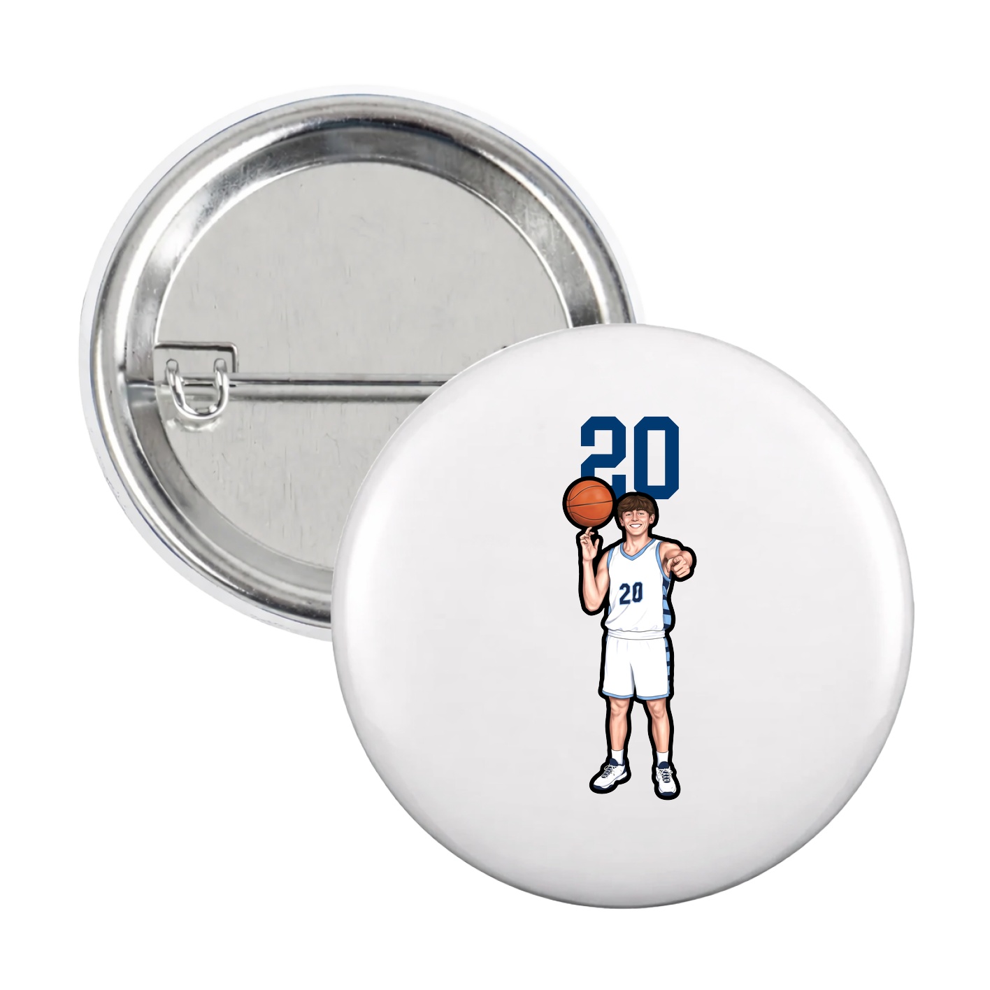 Game Day Button — Number Top in White