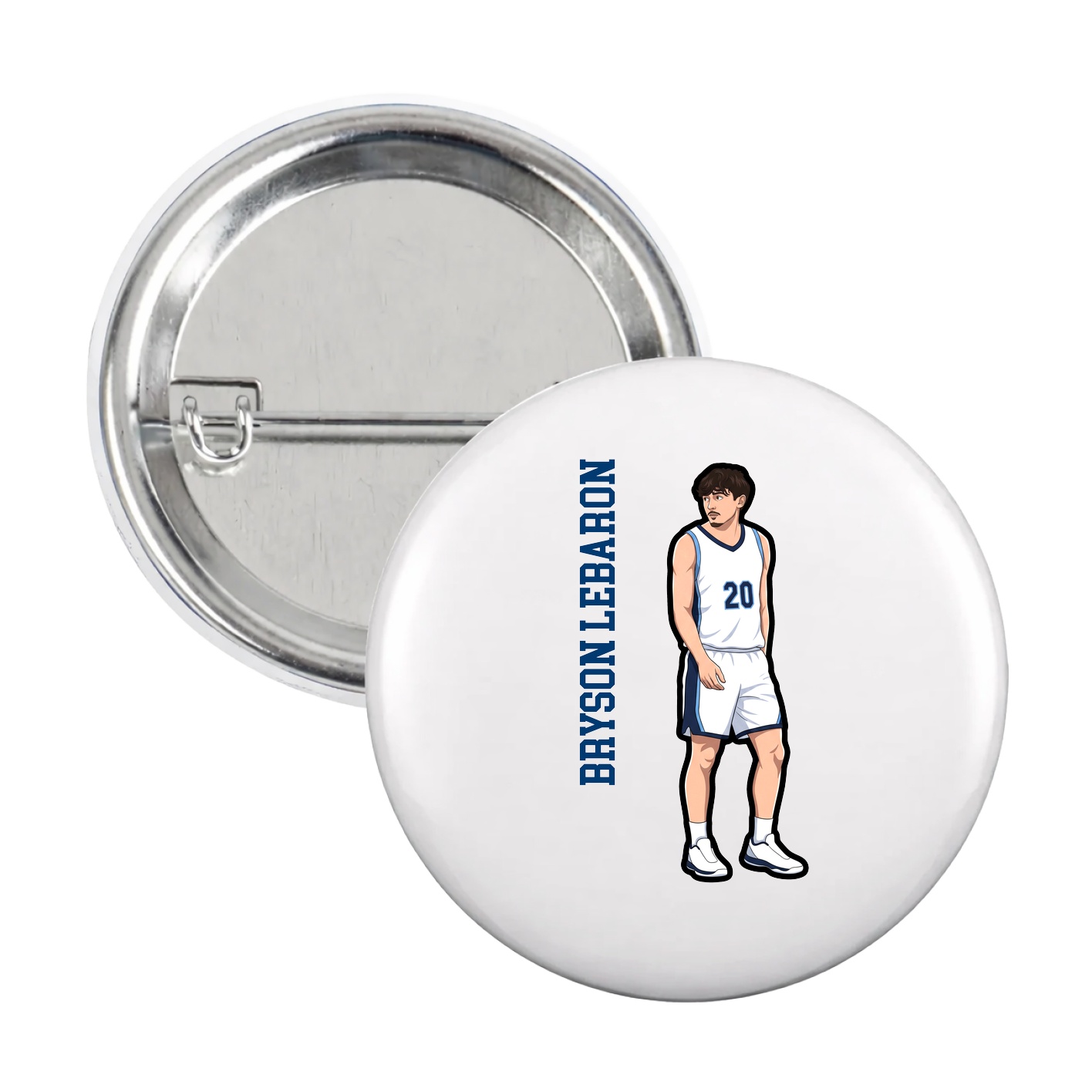 Game Day Button — Name Vertical in White
