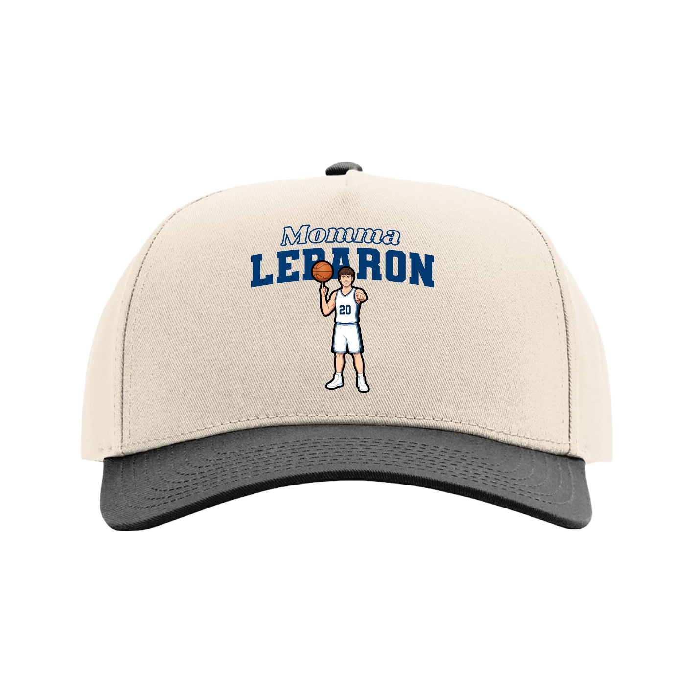 Full Fabric Five-Panel Champ Cap — Mothers Day Block in Cream/Black