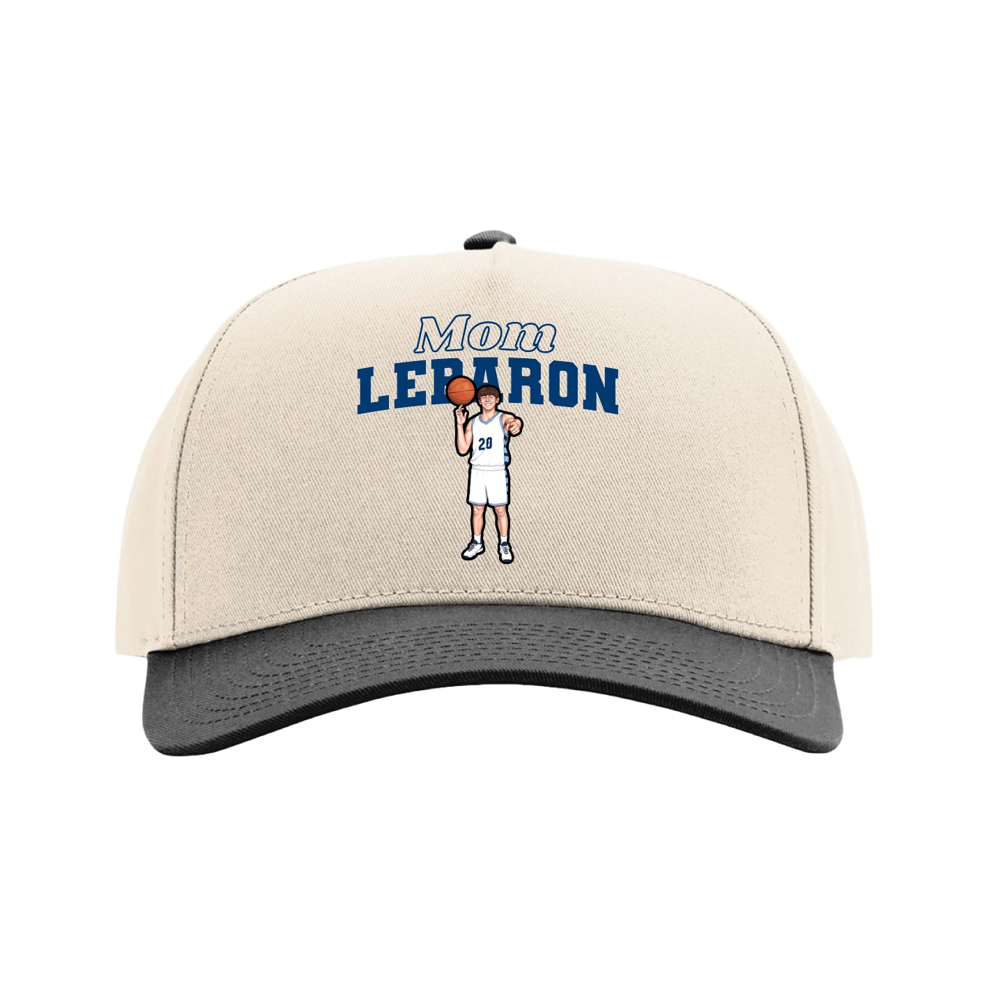 Full Fabric Five-Panel Champ Cap — Mothers Day Block in Cream/Black