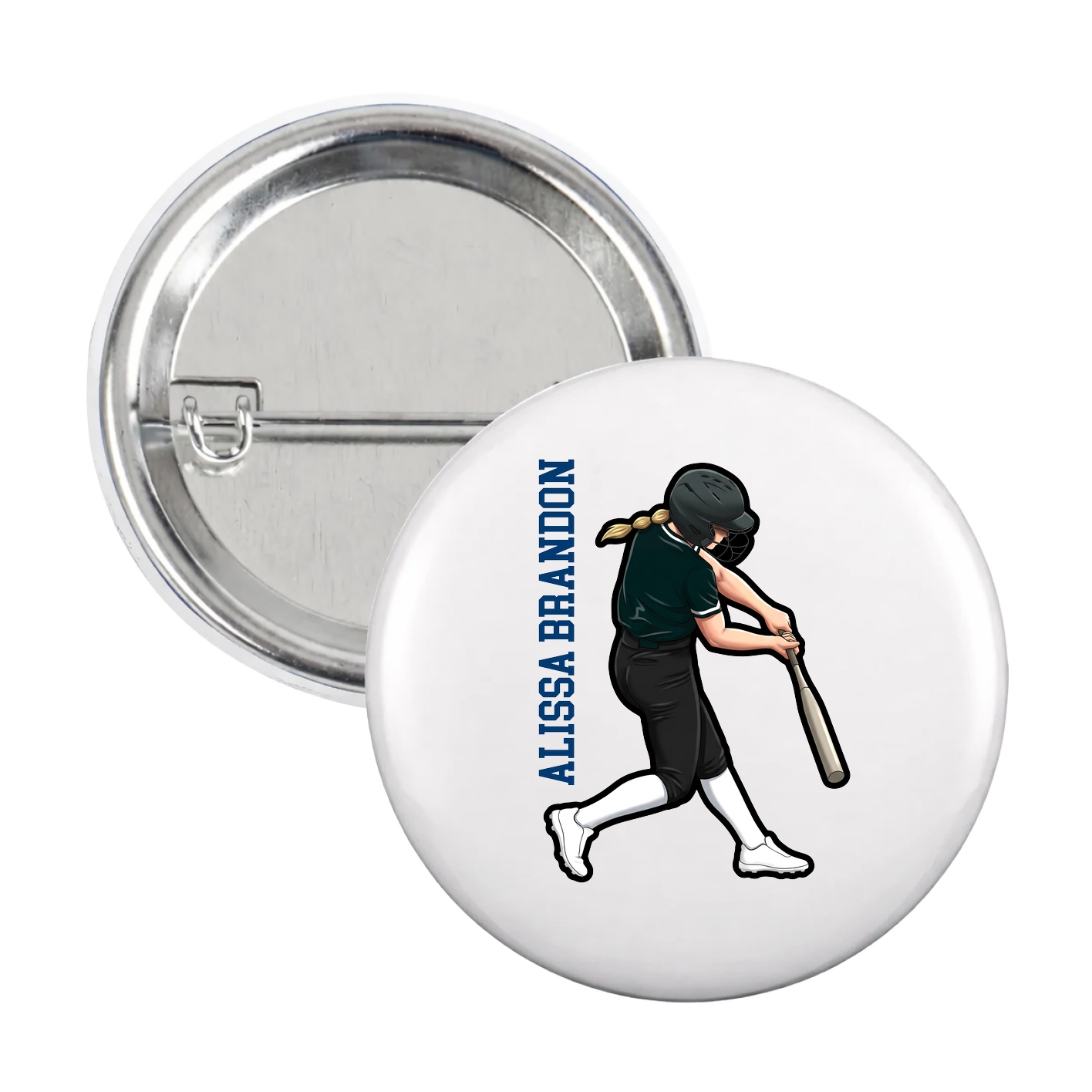 Game Day Button — Name Vertical in White