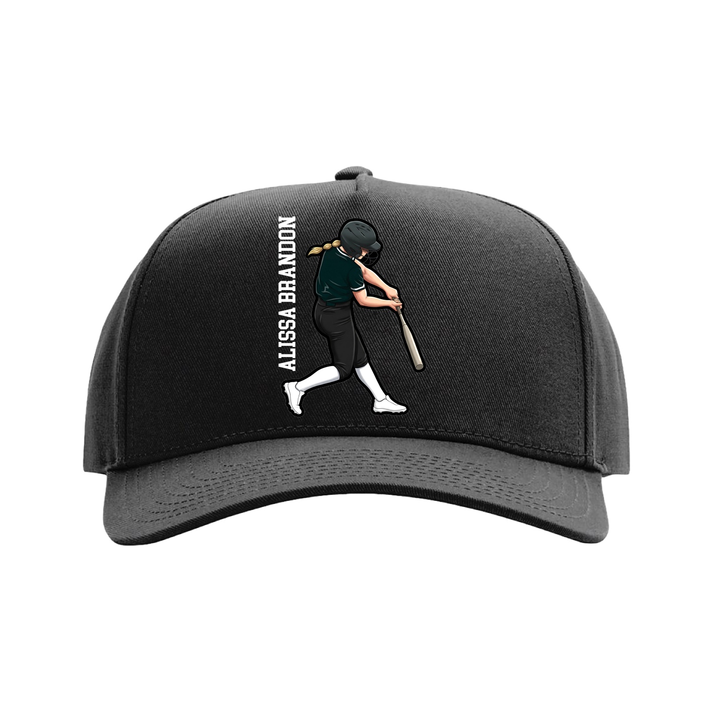 Full Fabric Five-Panel Champ Cap — Name Vertical in Black