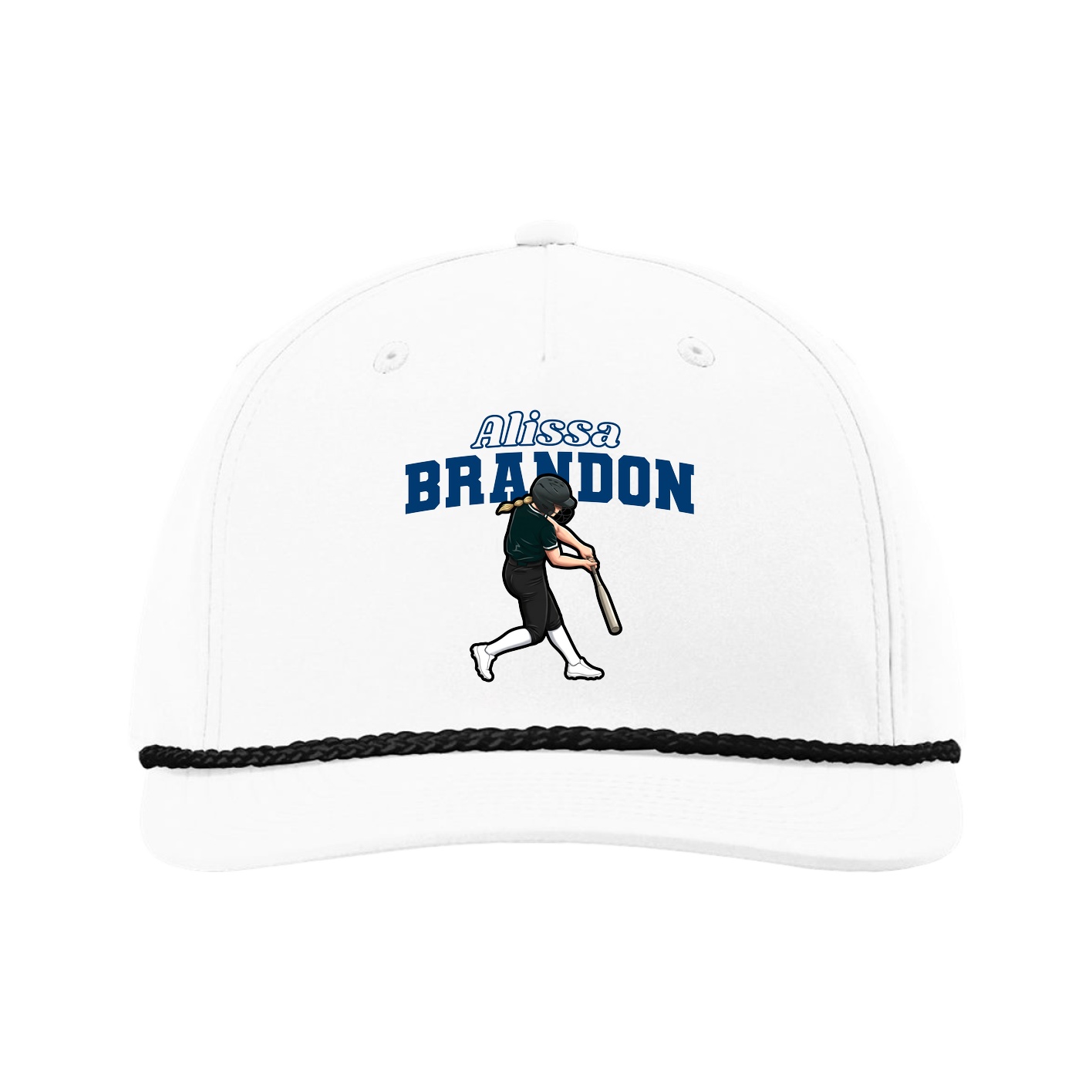 Five-Panel Classic Rope Cap — Name Arch in White