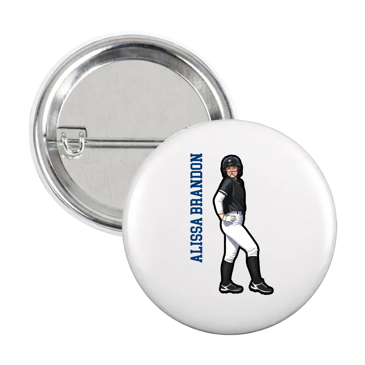 Game Day Button — Name Vertical in White