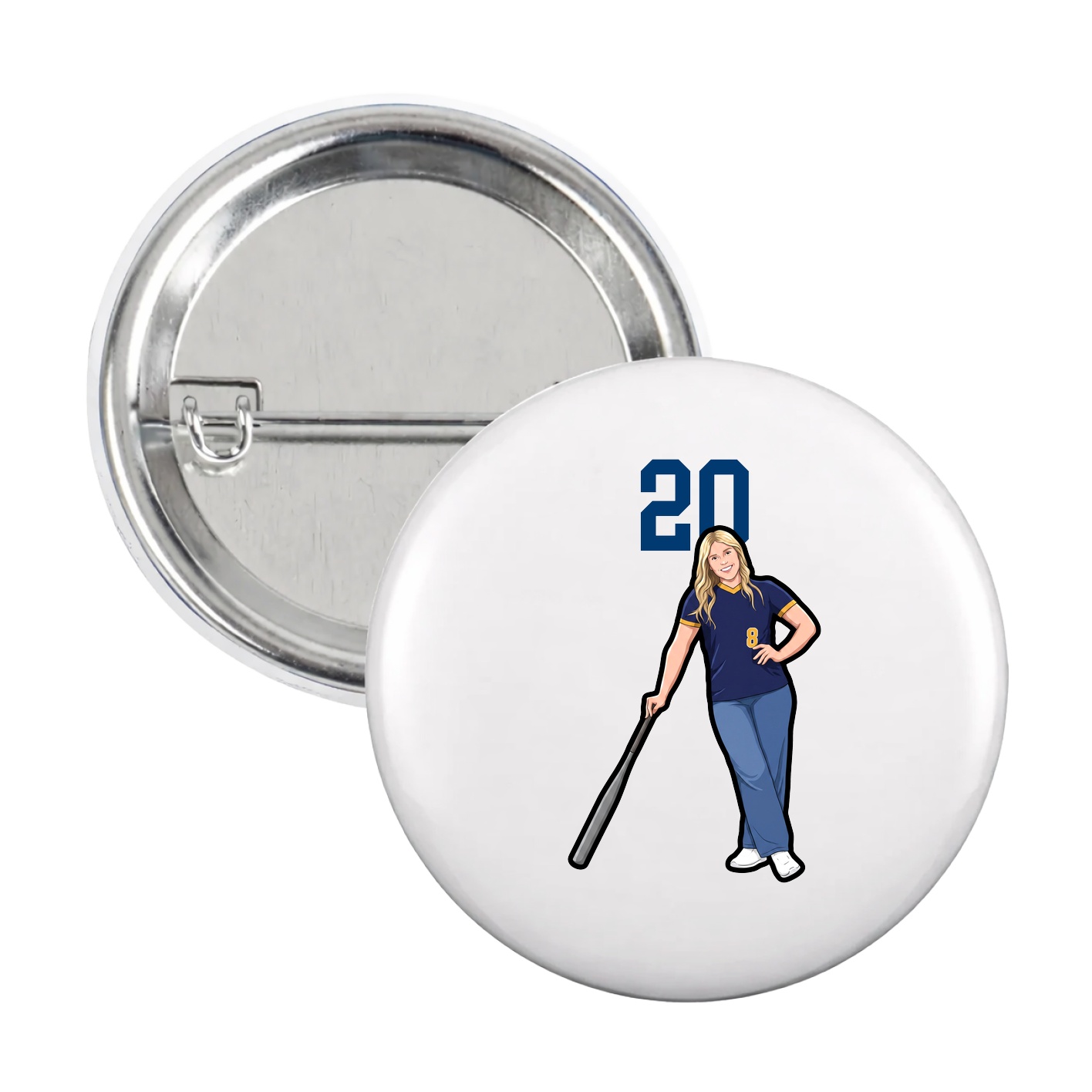 Game Day Button — Number Top in White
