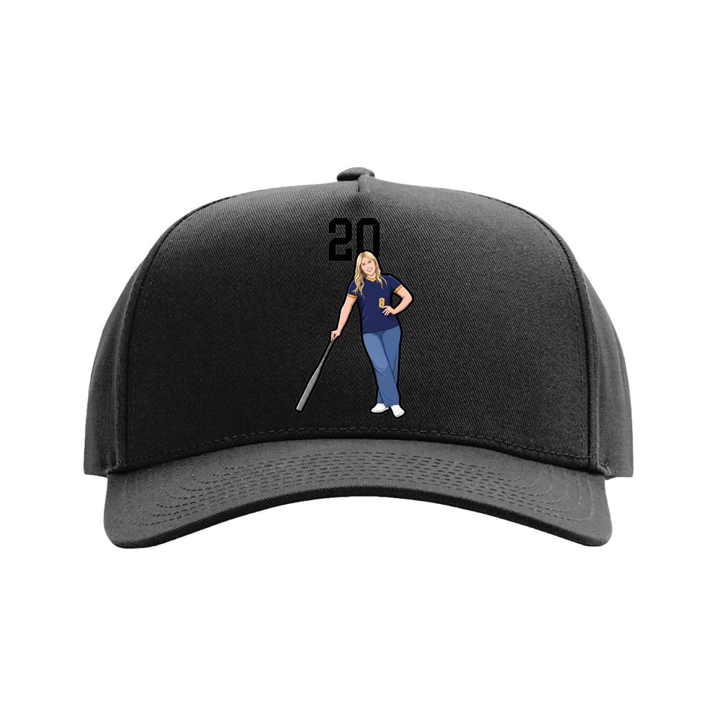 Full Fabric Five-Panel Champ Cap — Number Top in Black