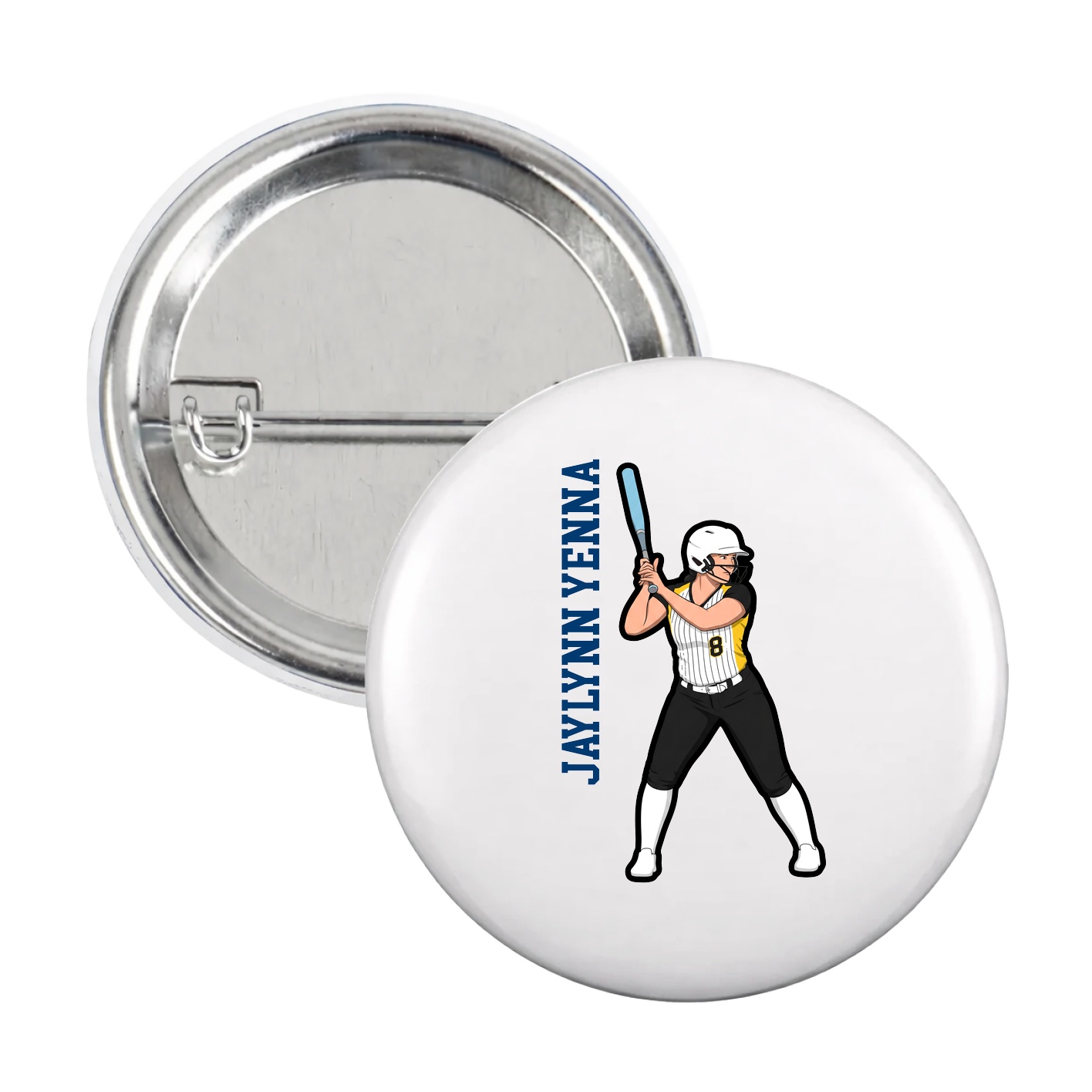 Game Day Button — Name Vertical in White