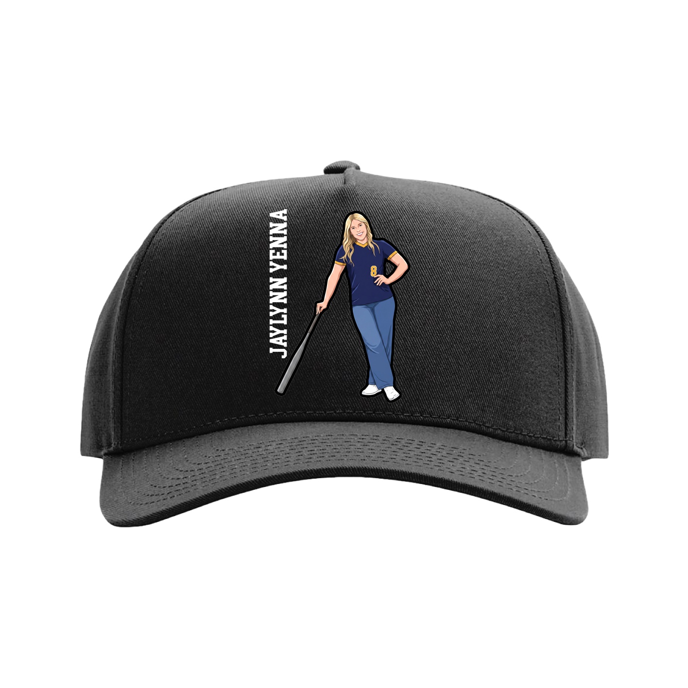 Full Fabric Five-Panel Champ Cap — Name Vertical in Black