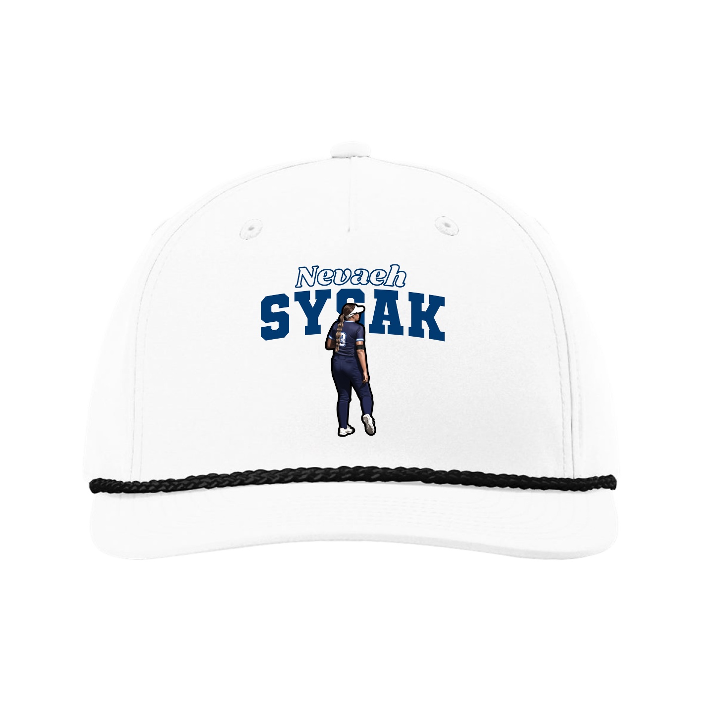 Five-Panel Classic Rope Cap — Name Arch in White