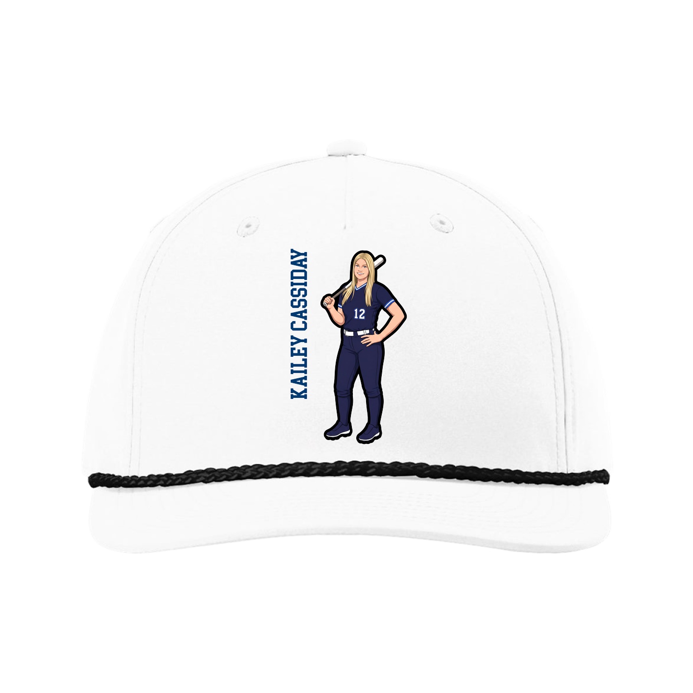 Five-Panel Classic Rope Cap — Name Vertical in White