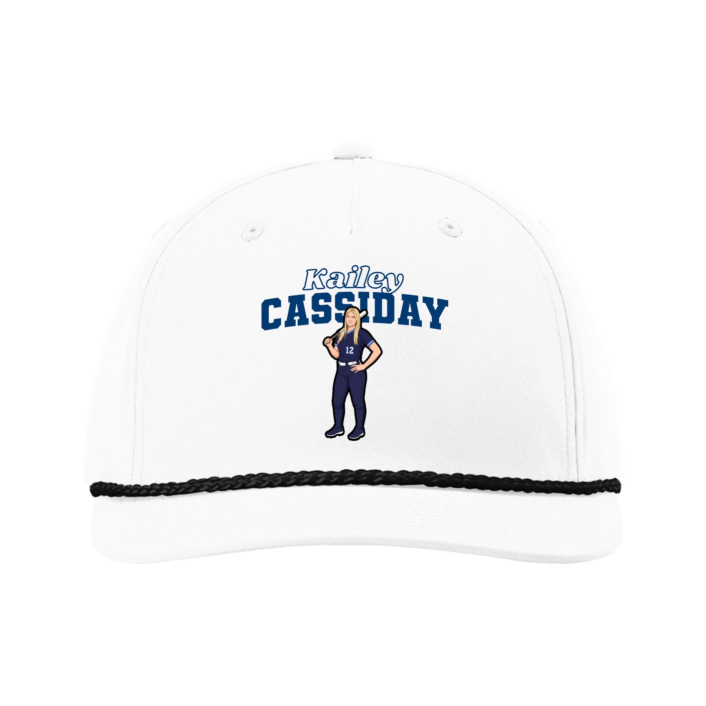 Five-Panel Classic Rope Cap — Name Arch in White