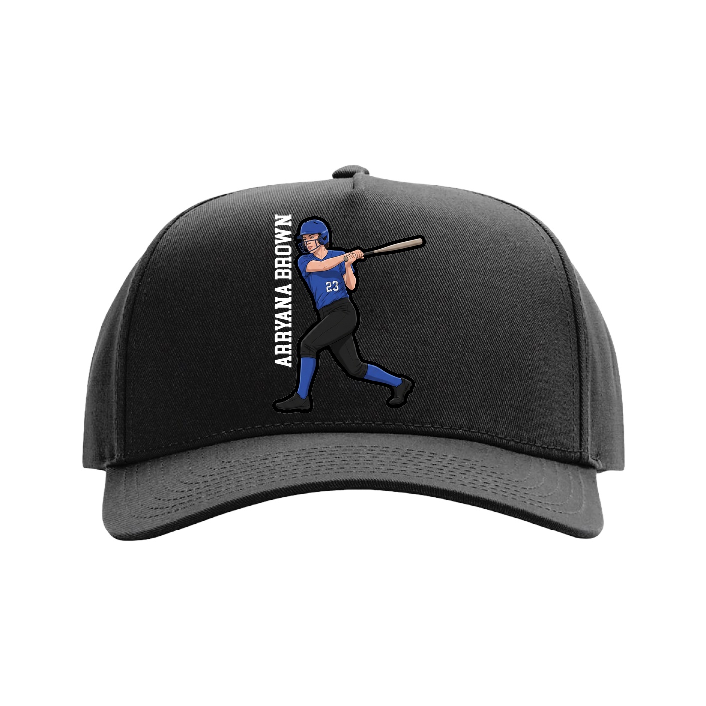 Full Fabric Five-Panel Champ Cap — Name Vertical in Black