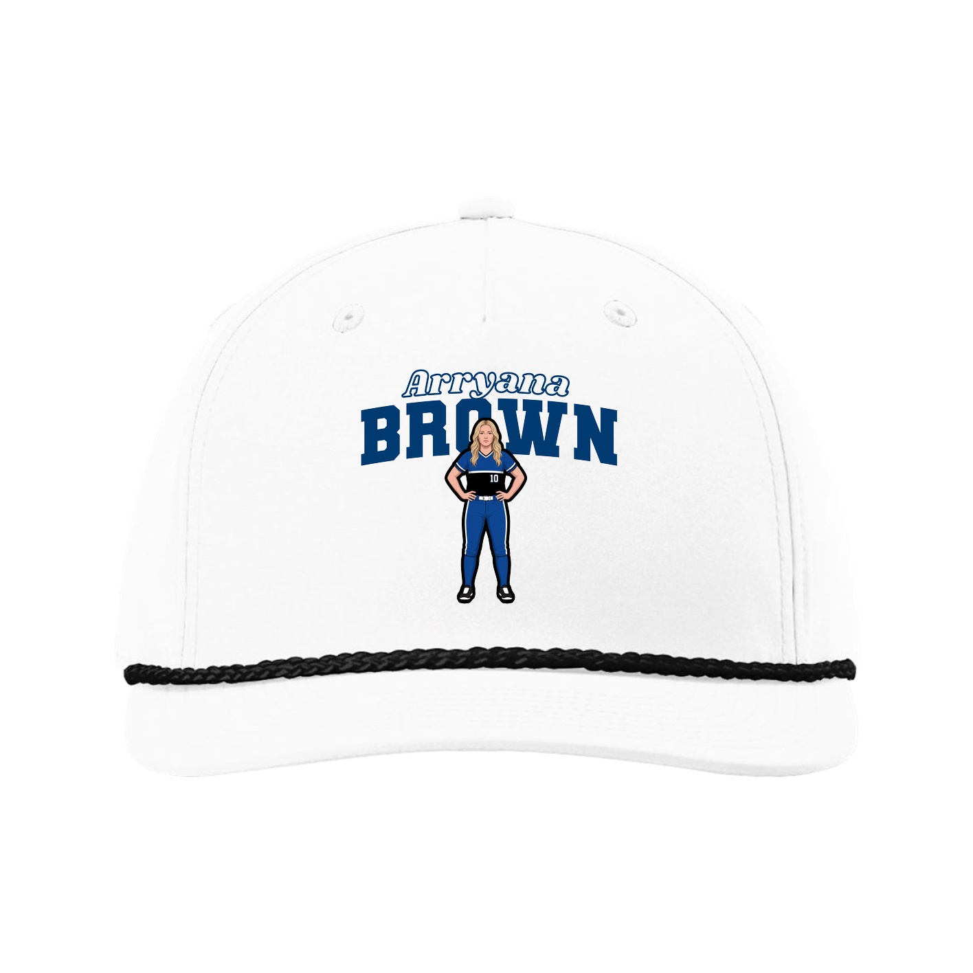 Five-Panel Classic Rope Cap — Name Arch in White