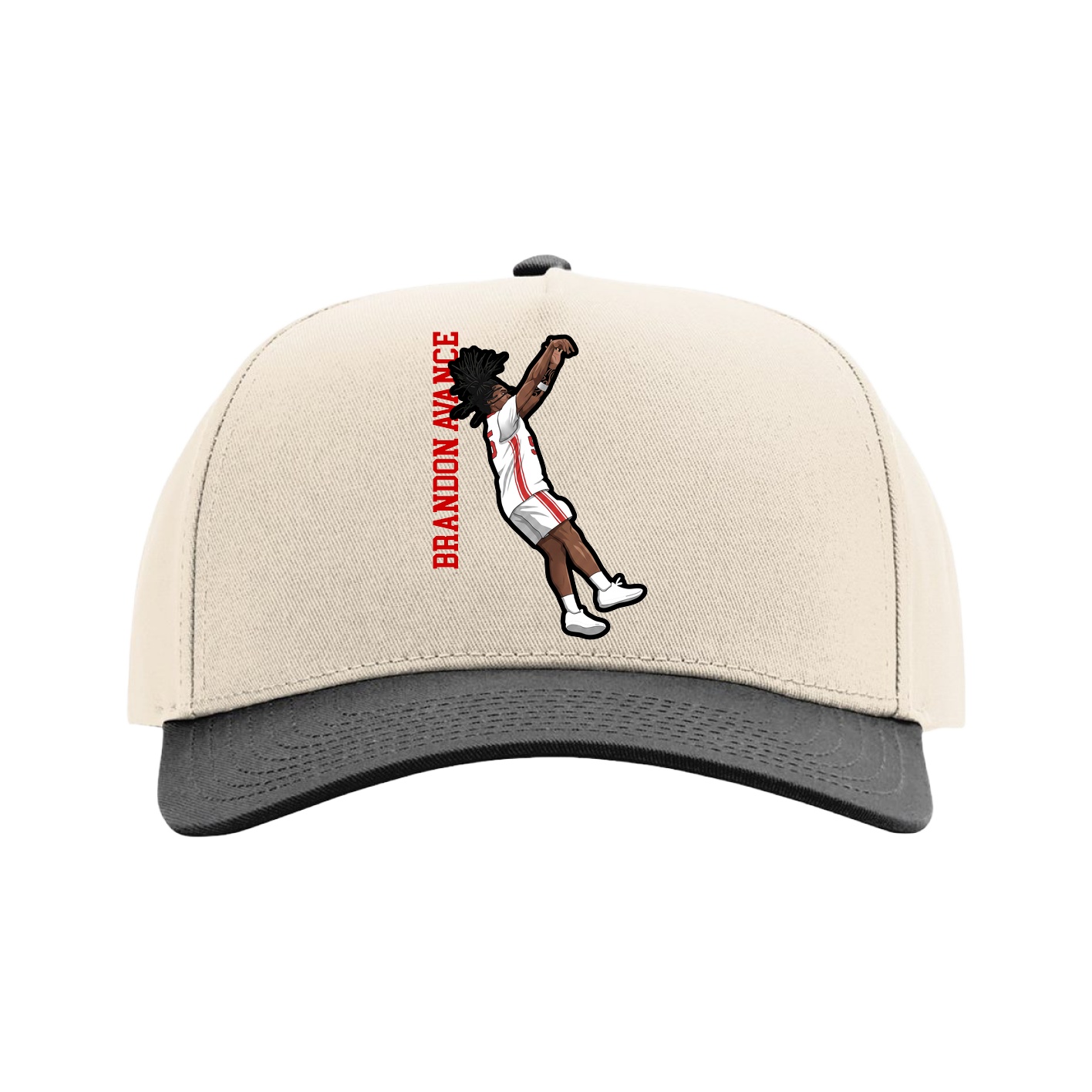 Full Fabric Five-Panel Champ Cap — Name Vertical in Cream/Black