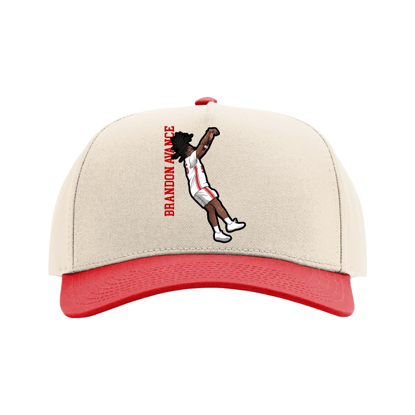 Full Fabric Five-Panel Champ Cap — Name Vertical in Cream/Red