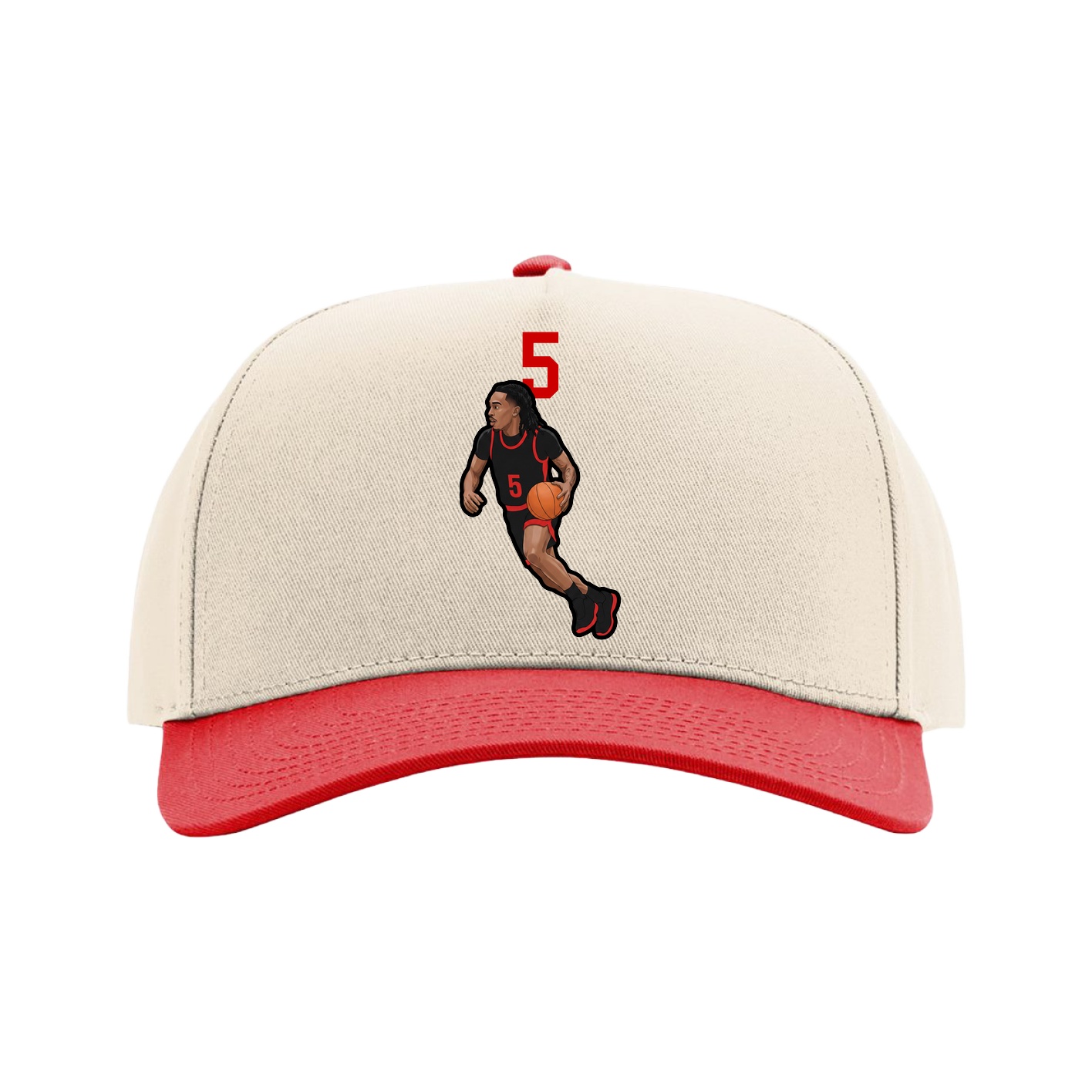 Full Fabric Five-Panel Champ Cap — Number Top in Cream/Red