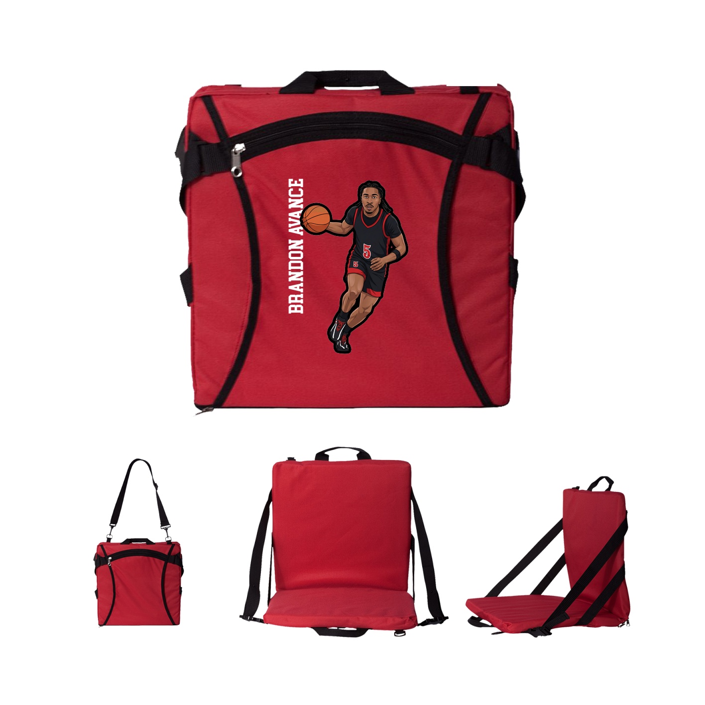 Folding Stadium Seat — Name Vertical in Red