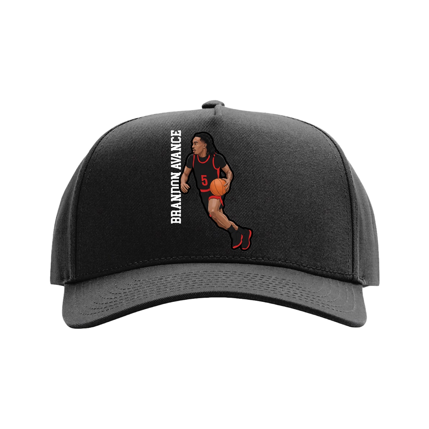 Full Fabric Five-Panel Champ Cap — Name Vertical in Black
