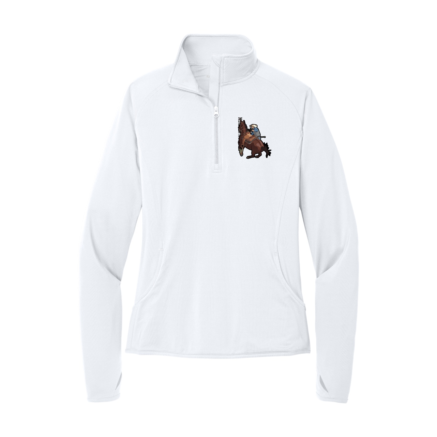 Women's Q-Zip Pullover — Name Vertical in White