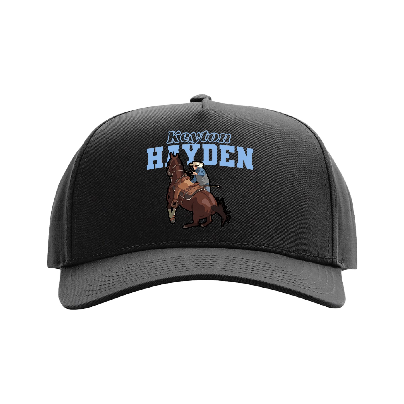 Full Fabric Five-Panel Champ Cap — Name Arch in Black