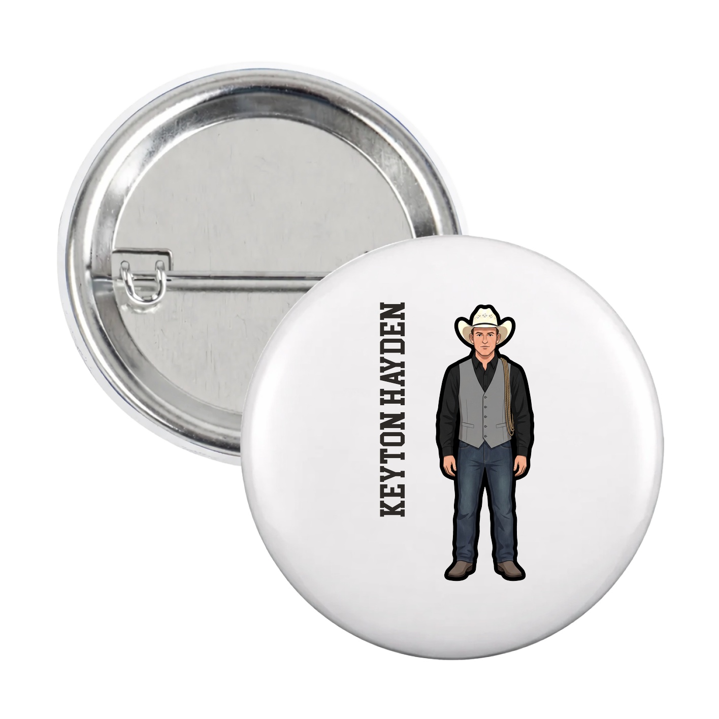 Game Day Button — Name Vertical in White