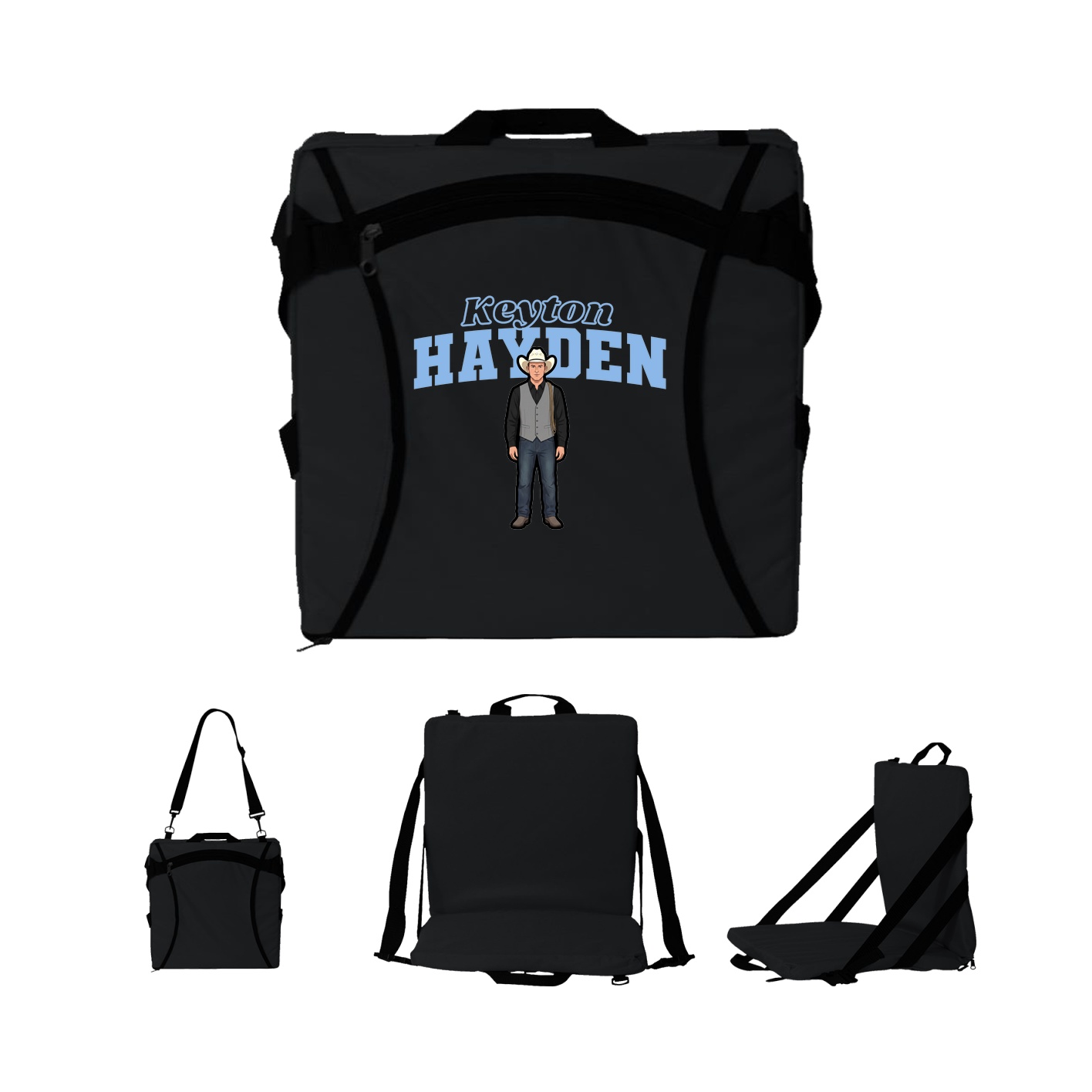 Folding Stadium Seat — Name Arch in Black