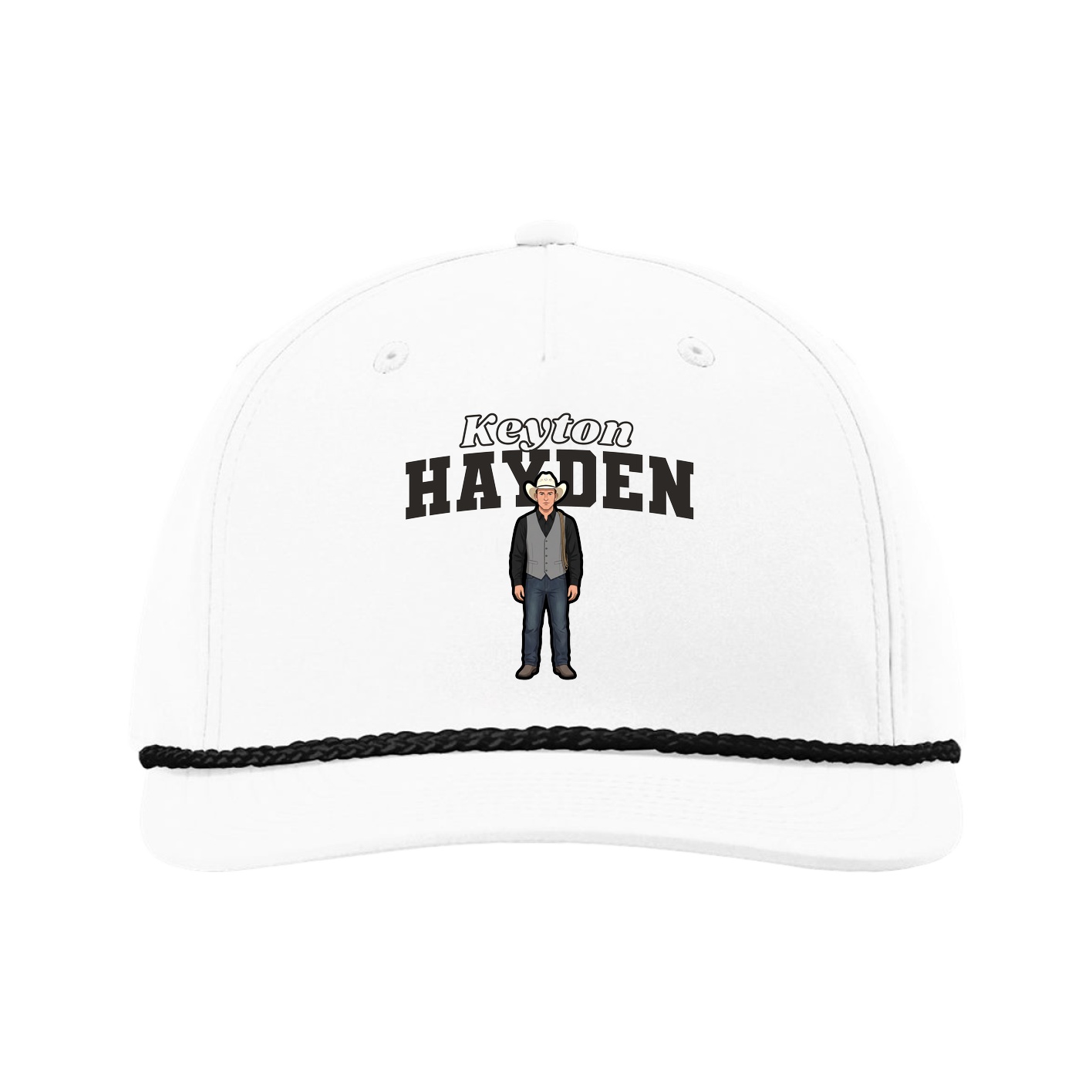 Five-Panel Classic Rope Cap — Name Arch in White