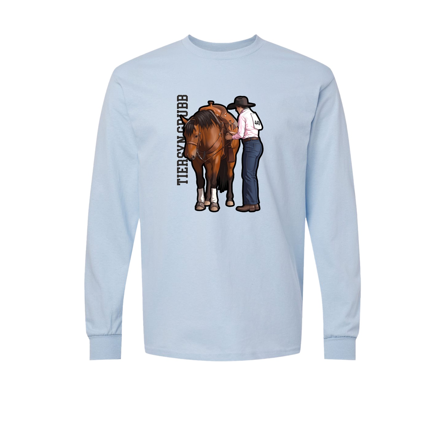 Long Sleeve Tee — Name Vertical in Light Blue