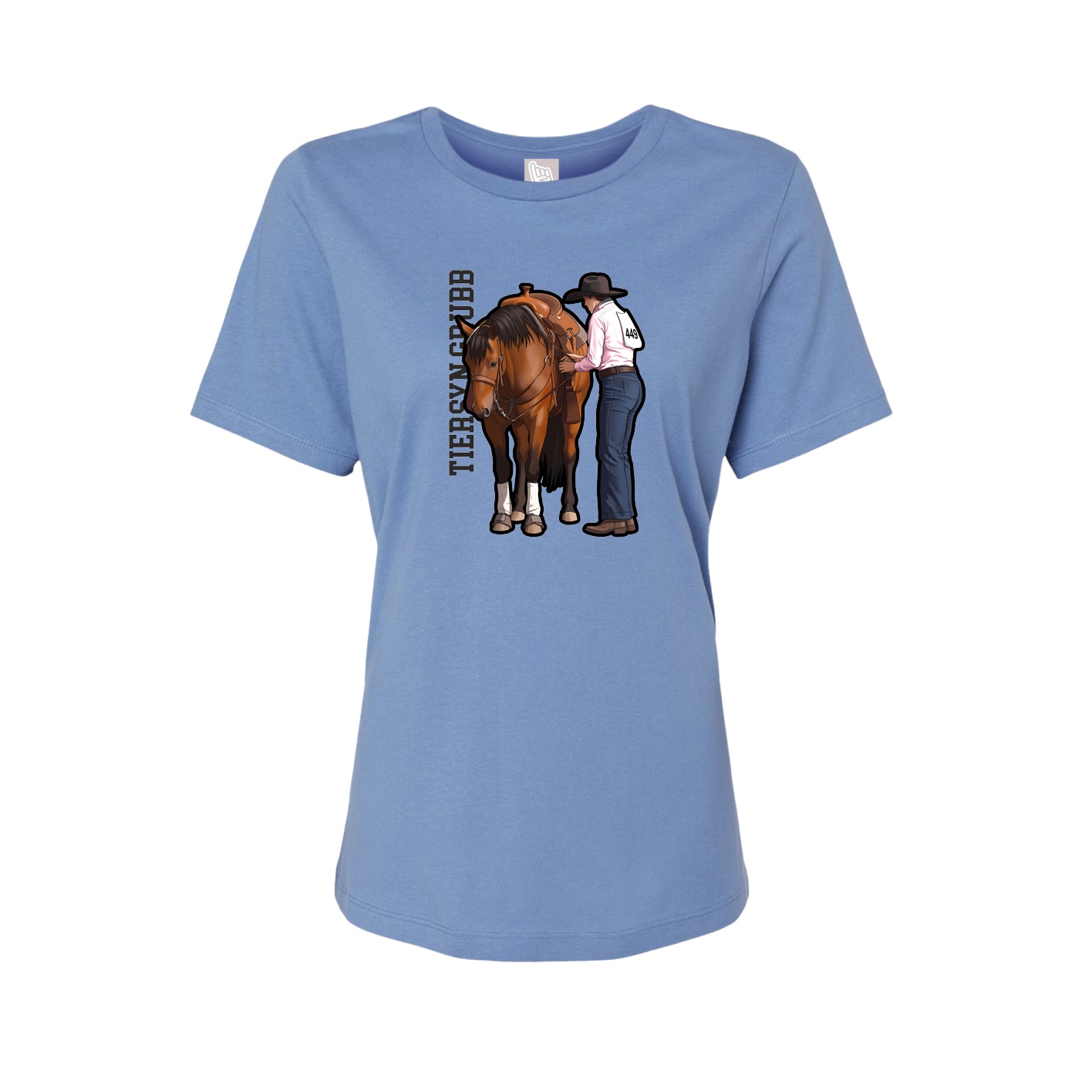 Fitted Women's Tee — Name Vertical in Powder Blue