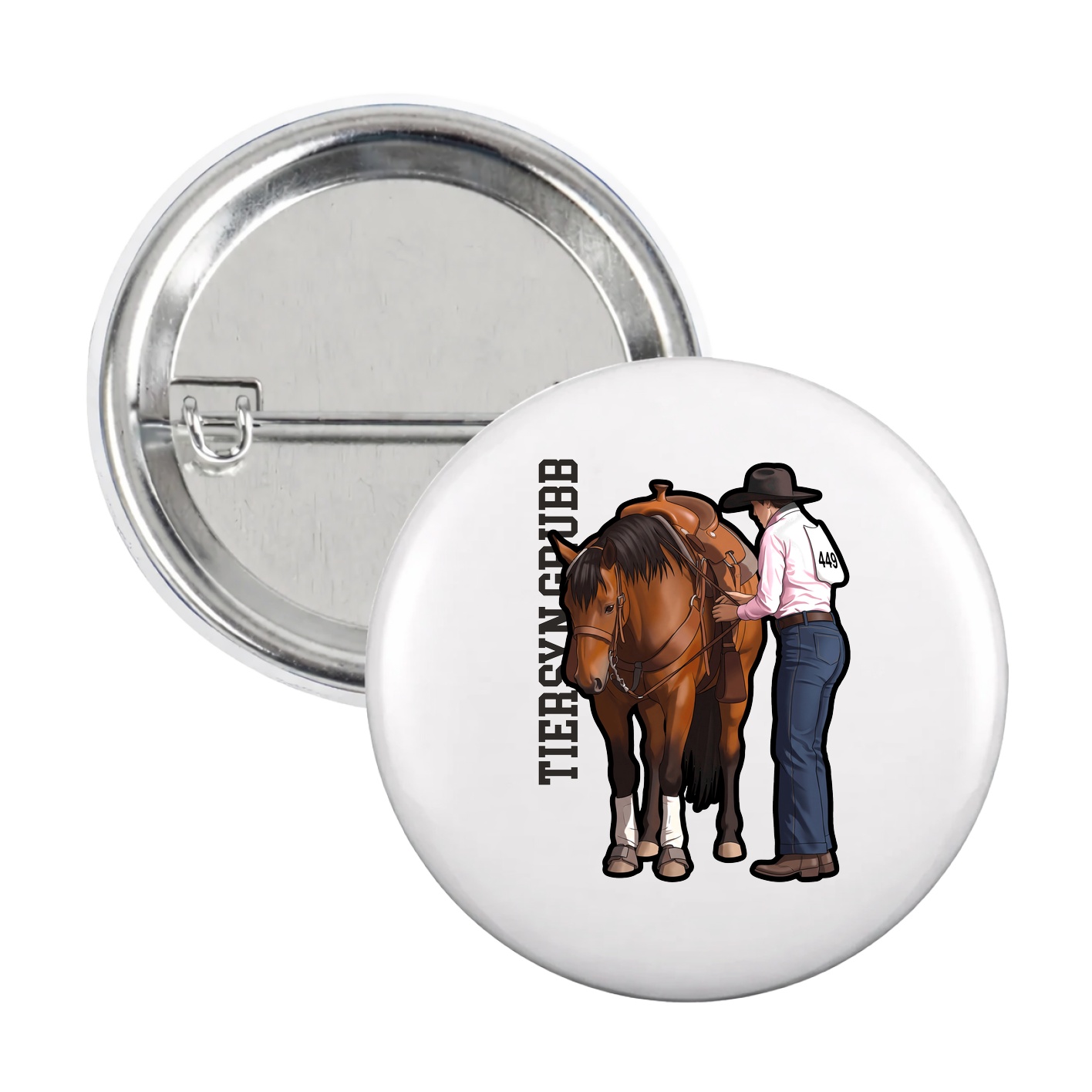 Game Day Button — Name Vertical in White