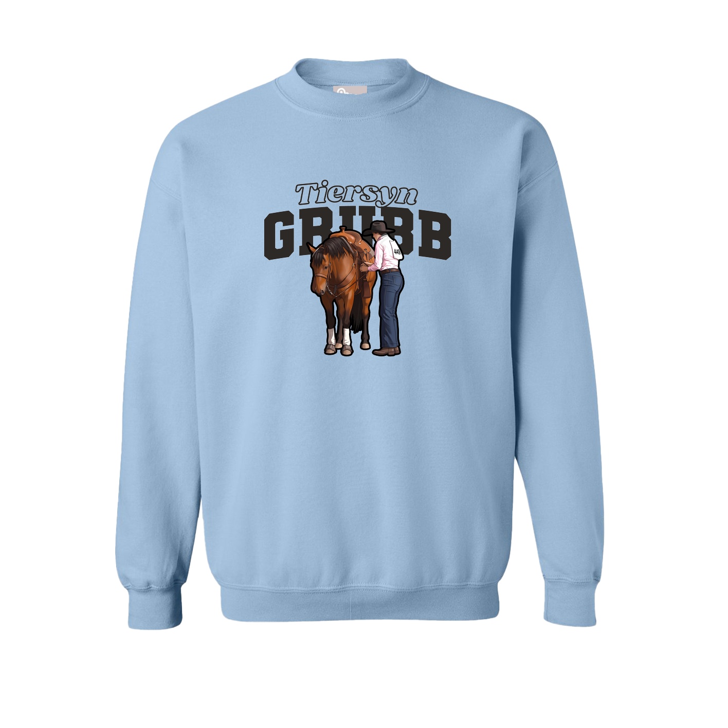Fleece Crew — Name Arch in Light Blue
