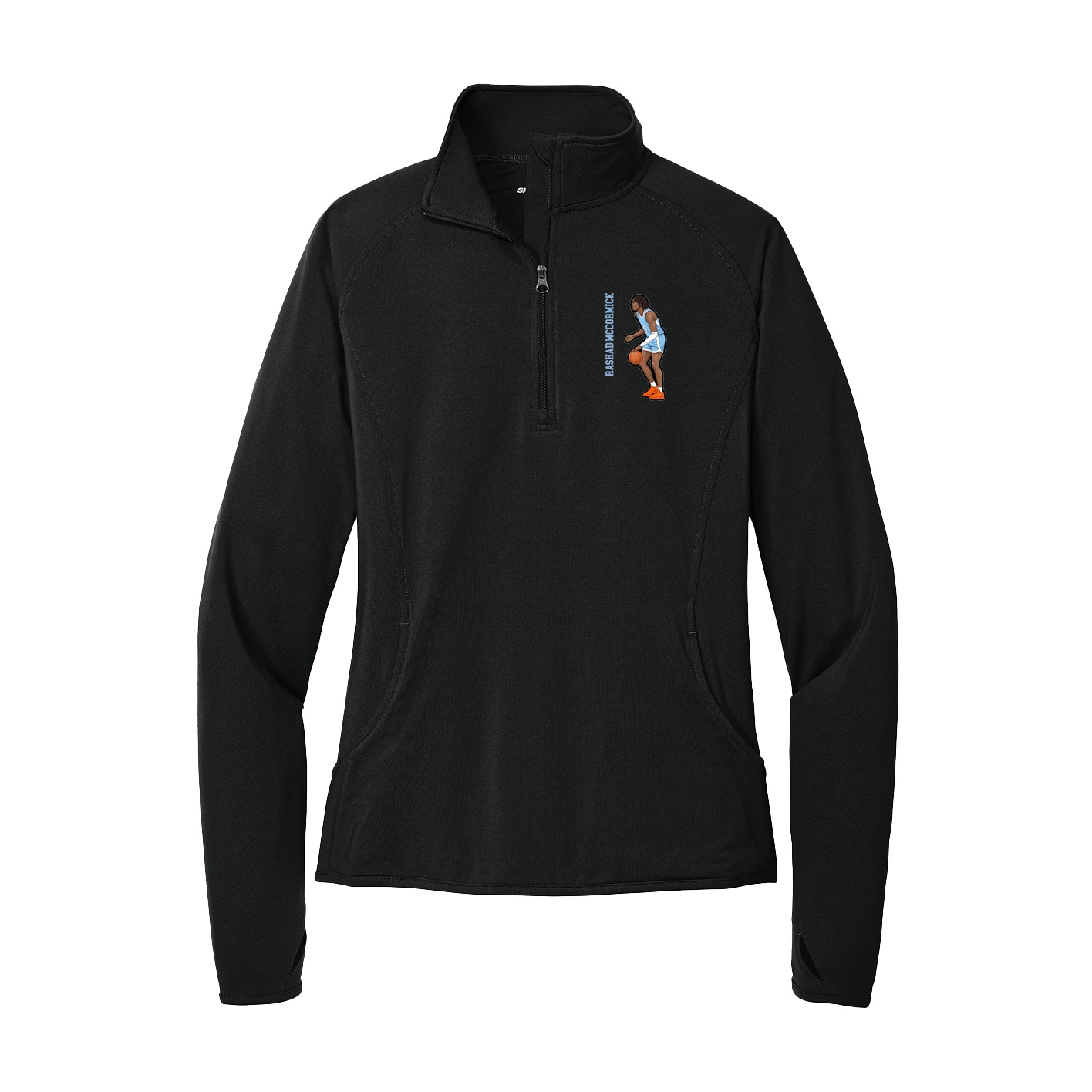 Women's Q-Zip Pullover — Name Vertical in Black