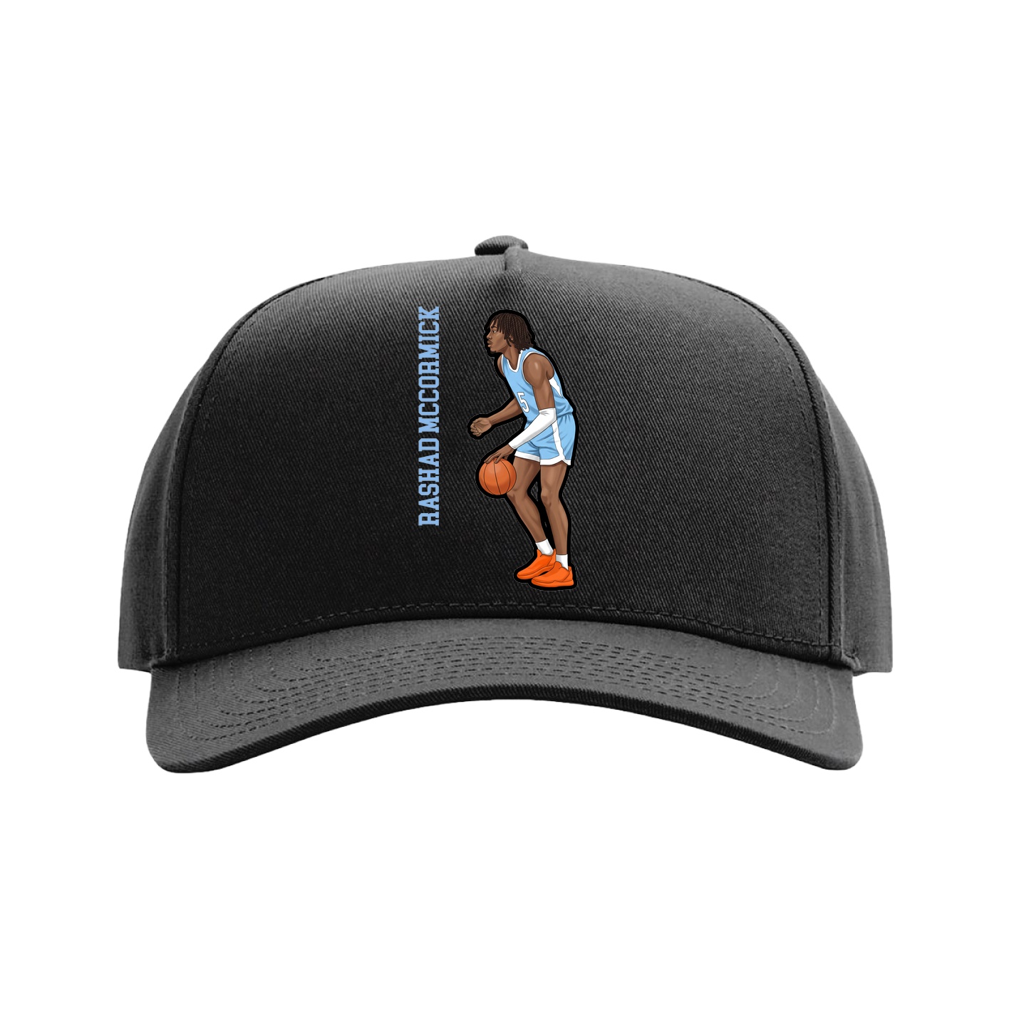 Full Fabric Five-Panel Champ Cap — Name Vertical in Black