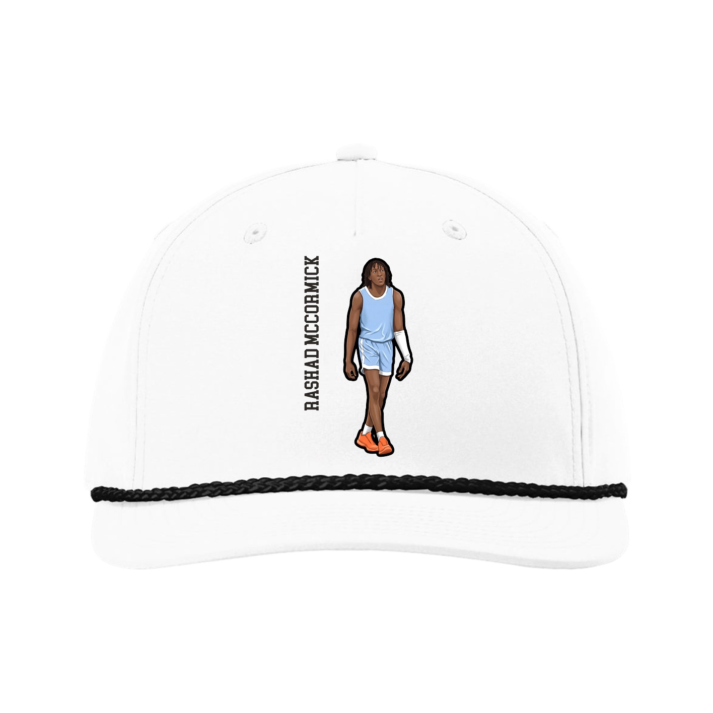 Five-Panel Classic Rope Cap — Name Vertical in White