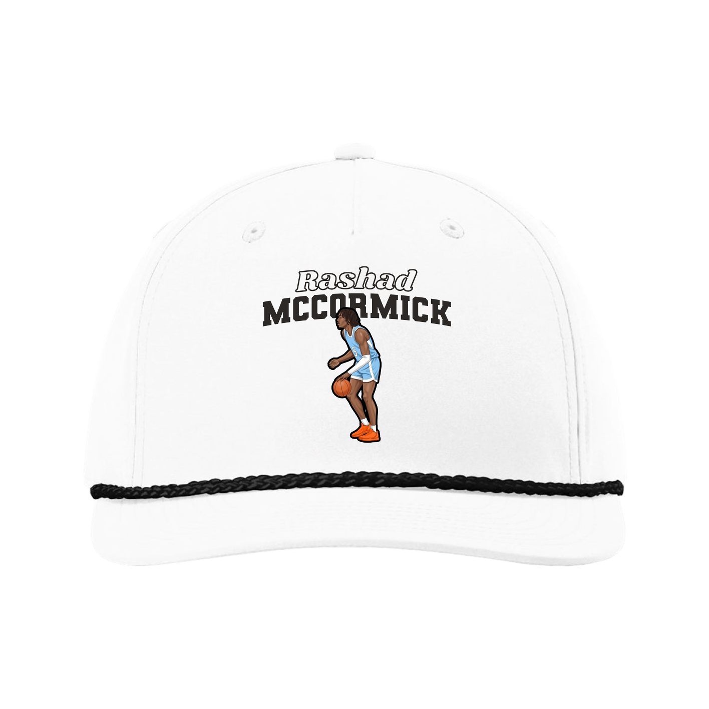 Five-Panel Classic Rope Cap — Name Arch in White