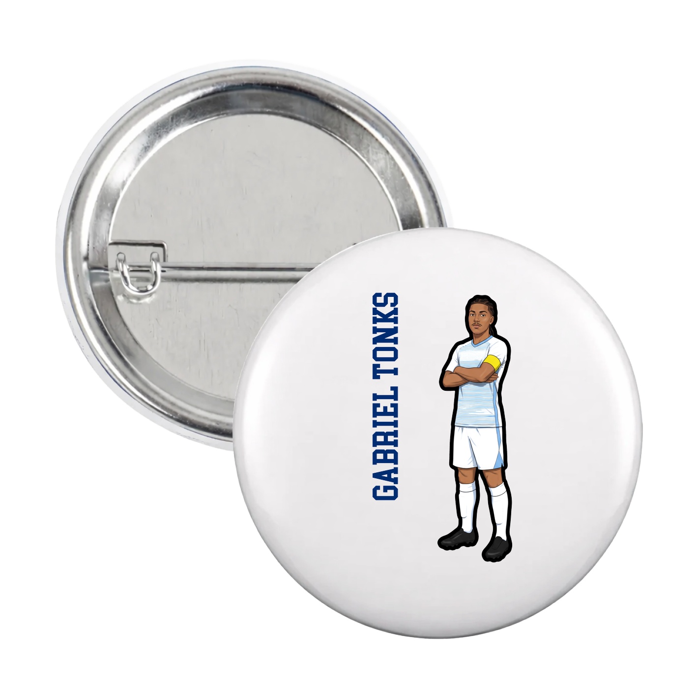 Game Day Button — Name Vertical in White