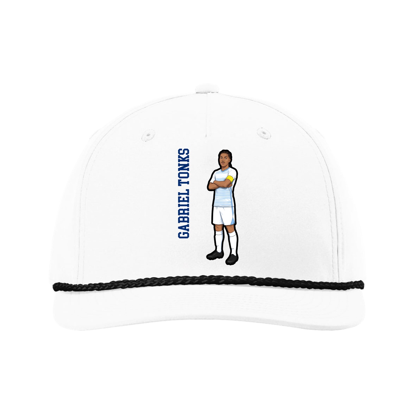 Five-Panel Classic Rope Cap — Name Vertical in White